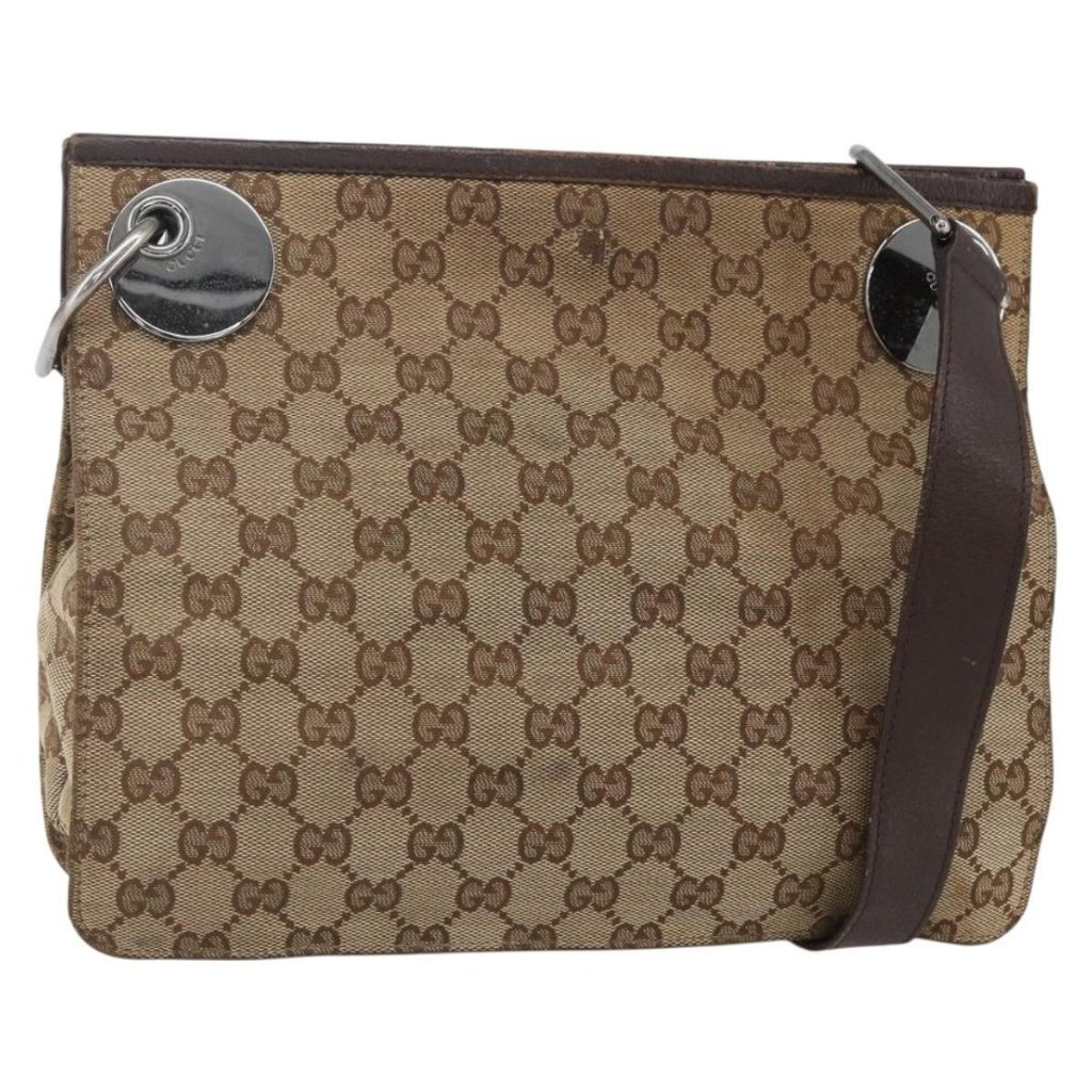 Authentic Gucci Gg Canvas Shoulder Bag Beige Silver 120841